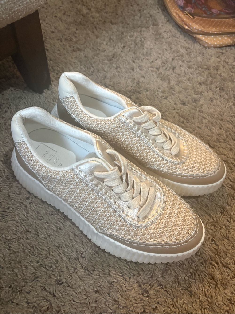 ShuShop Cream Woven Platform Sneakers